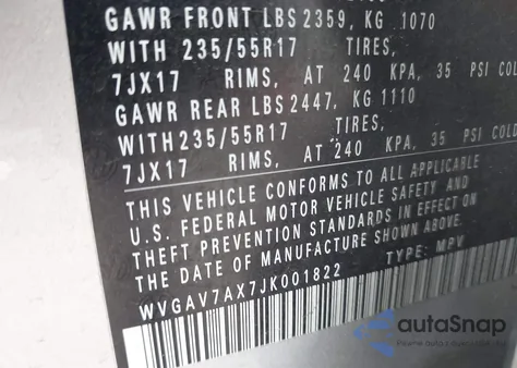 2018 Volkswagen Tiguan Limited 2.0T из США, поврежденный, VIN WVGAV7AX7JK001822